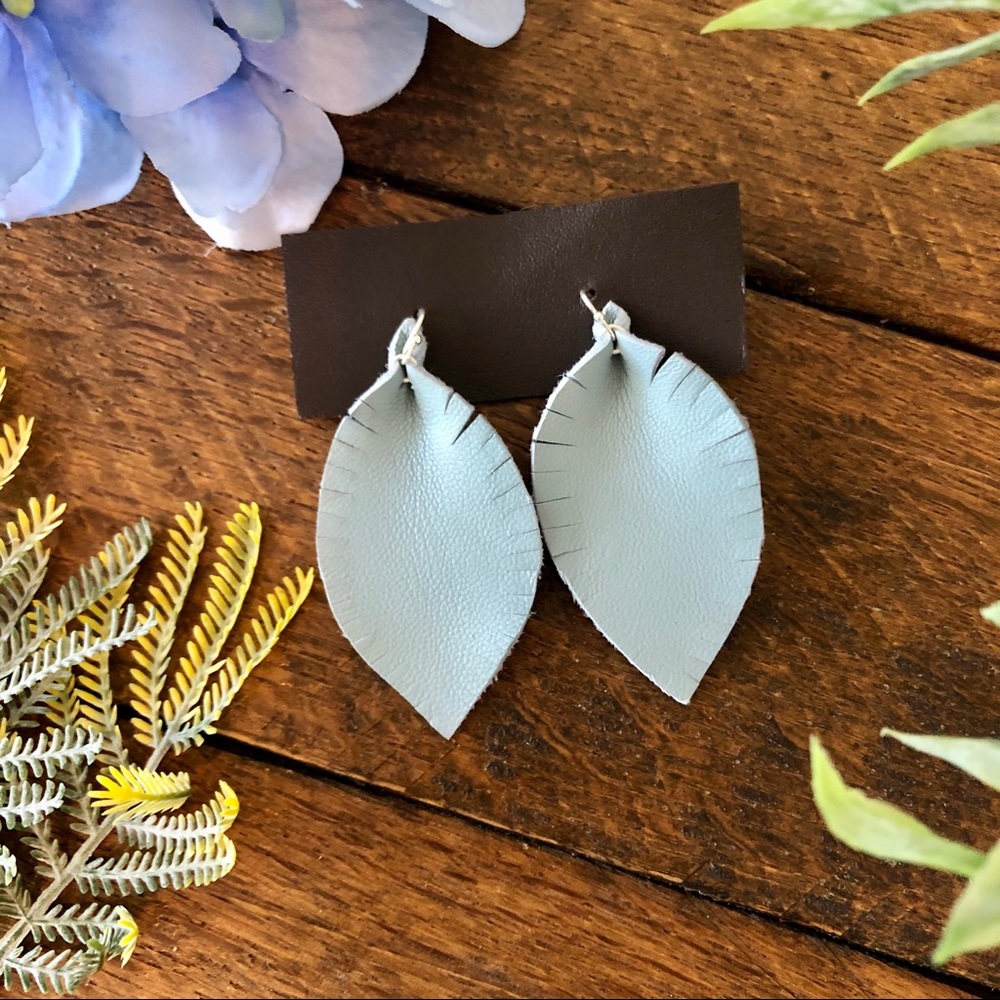 Light Blue Leather Earrings